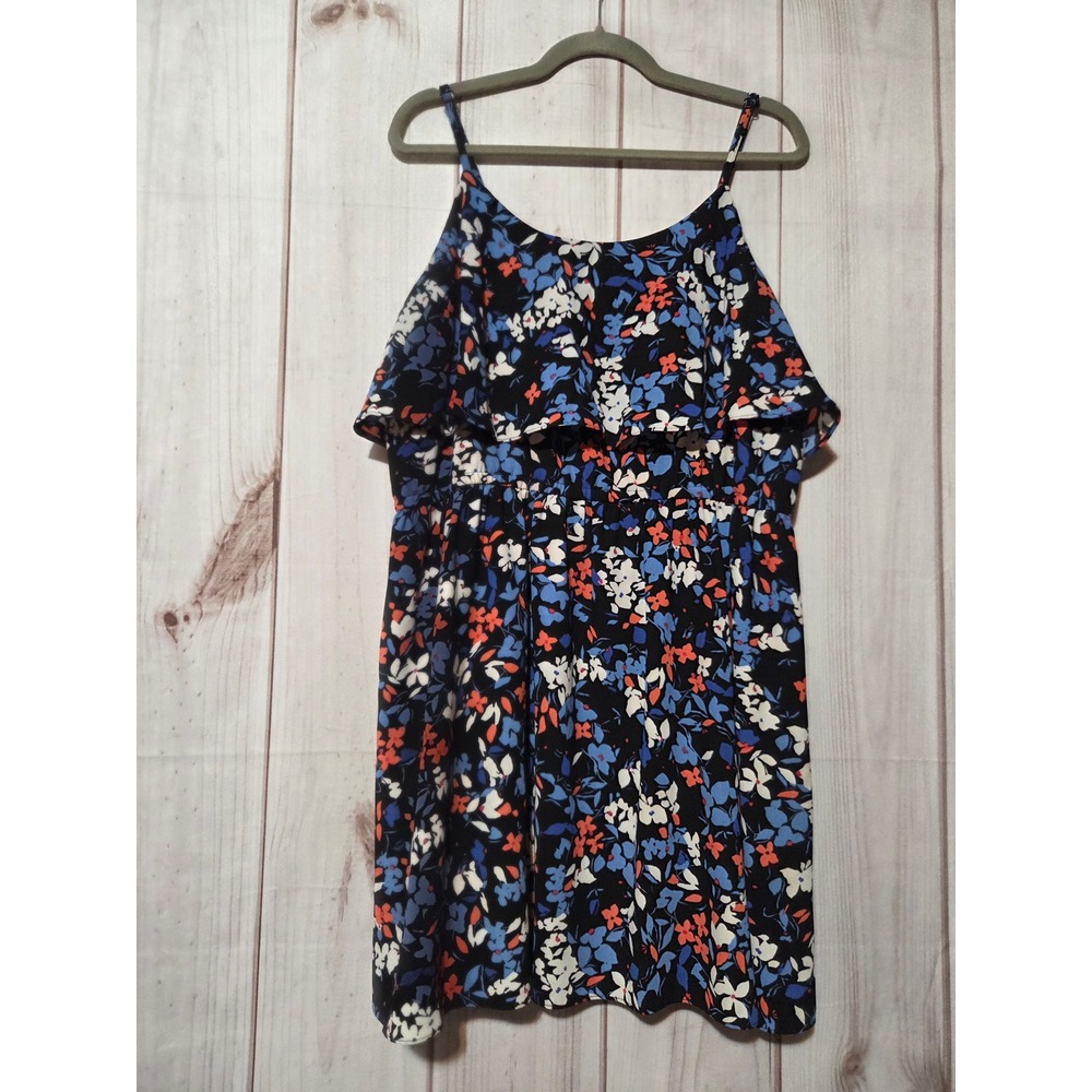 Elle Floral Ruffle Sundress Womens XL Black‎ Blue Orange Adjustable Straps Boho